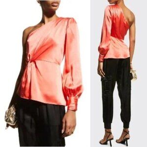 NWT Cinq a Sept Stace One-Shoulder Top Neon Coral